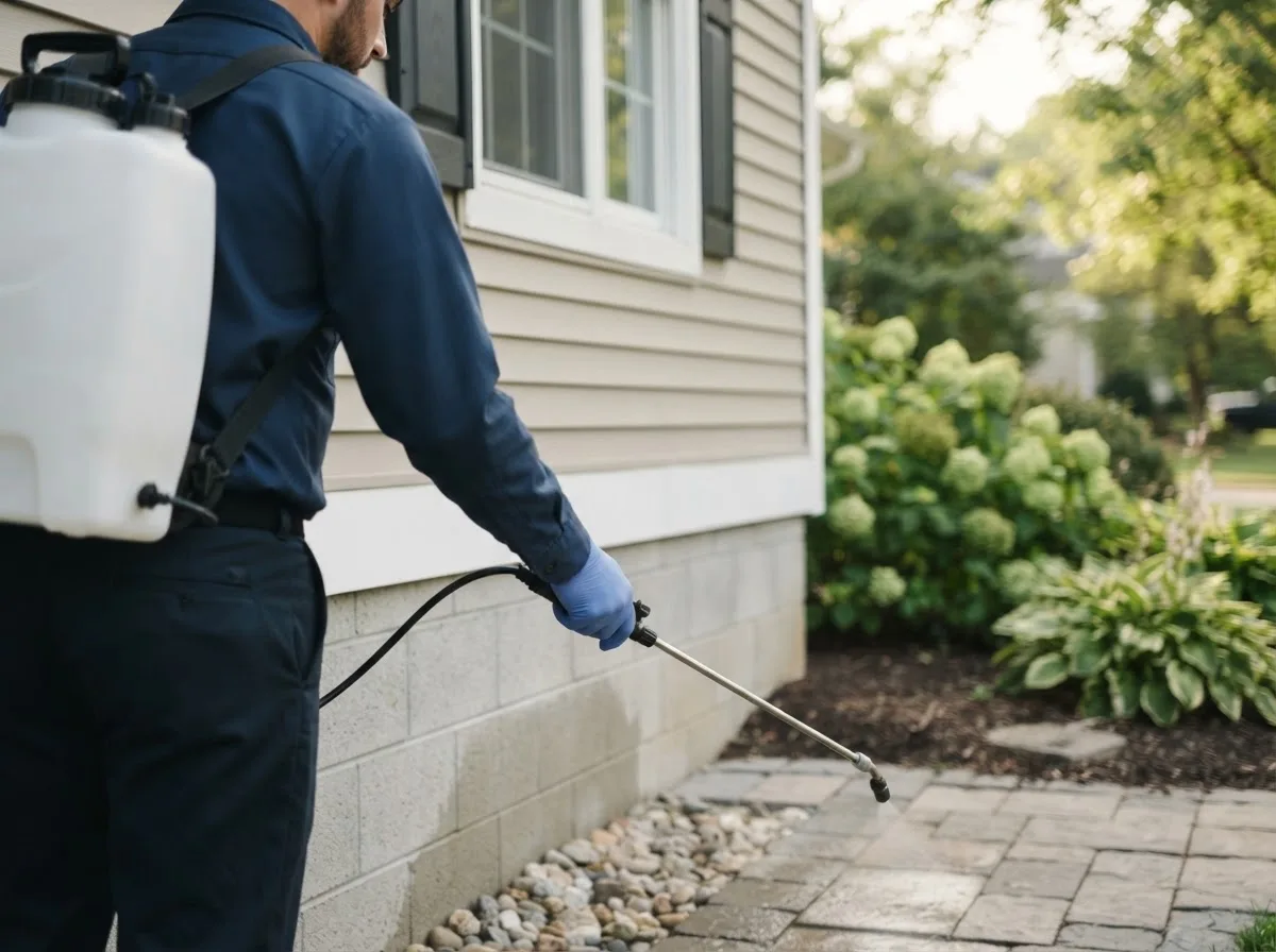 Pest control technician inspecting a home in Edinburgh, IN